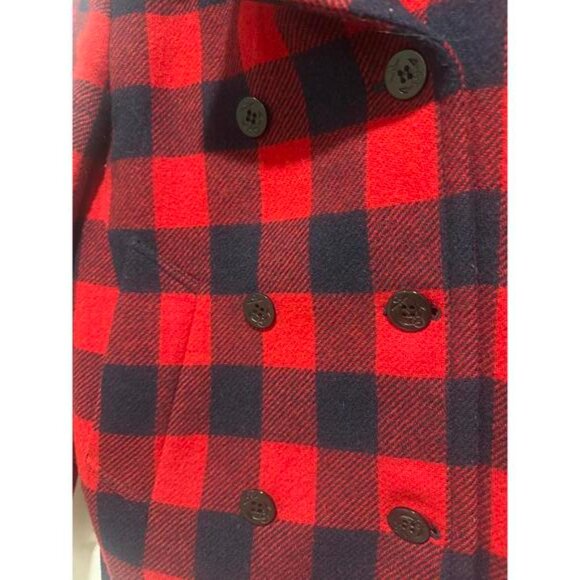 J.Crew Vintage Y2K Women's Buffalo Plaid Wool Peacoat in Red and Navy Blue - Picture 3 of 6
